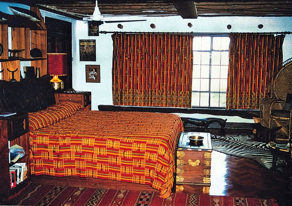 Master bedroom with Kente bedspread.