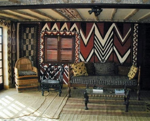 African Heritage House roof room with wall design taken from Maasai shields.